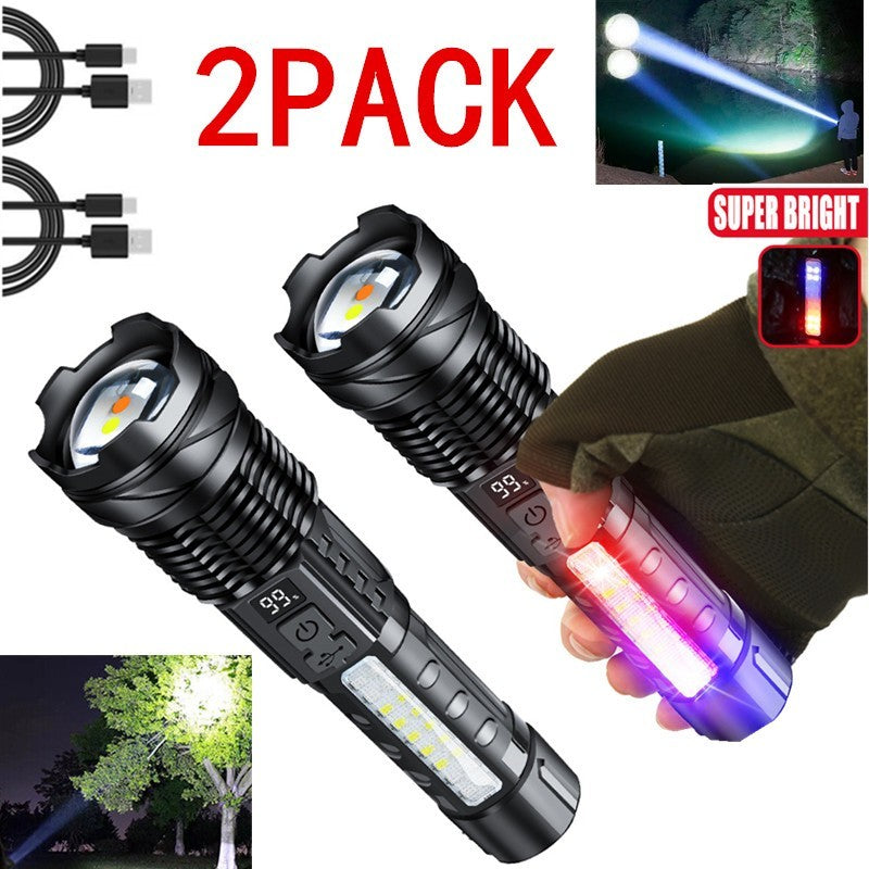 Rechargeable LED Flashlight Tactical Torch Police Super Bright Work Light Lamp Red White Blue 3 Light USB Charging