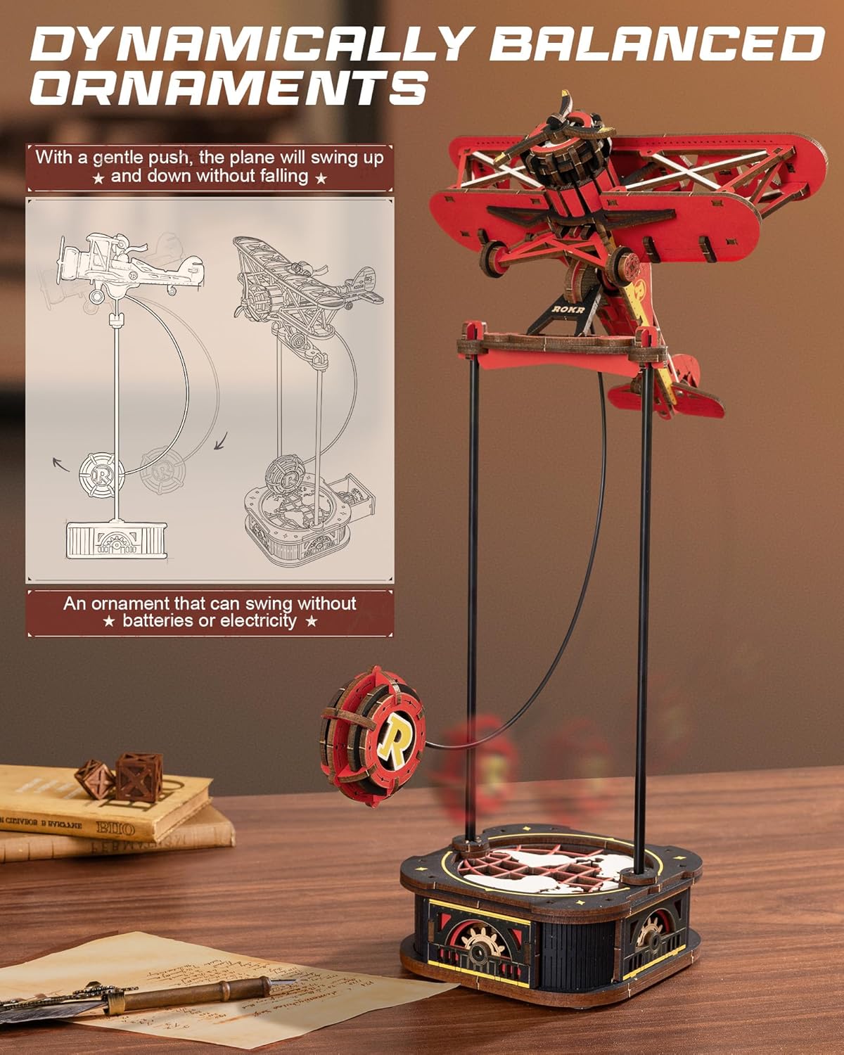ROKR 3D Wooden Puzzle Kit - Gravity Swing Series Gladiator Fighter With Moving Mechanism, Challenging DIY Building Project For Adult Model Enthusiasts