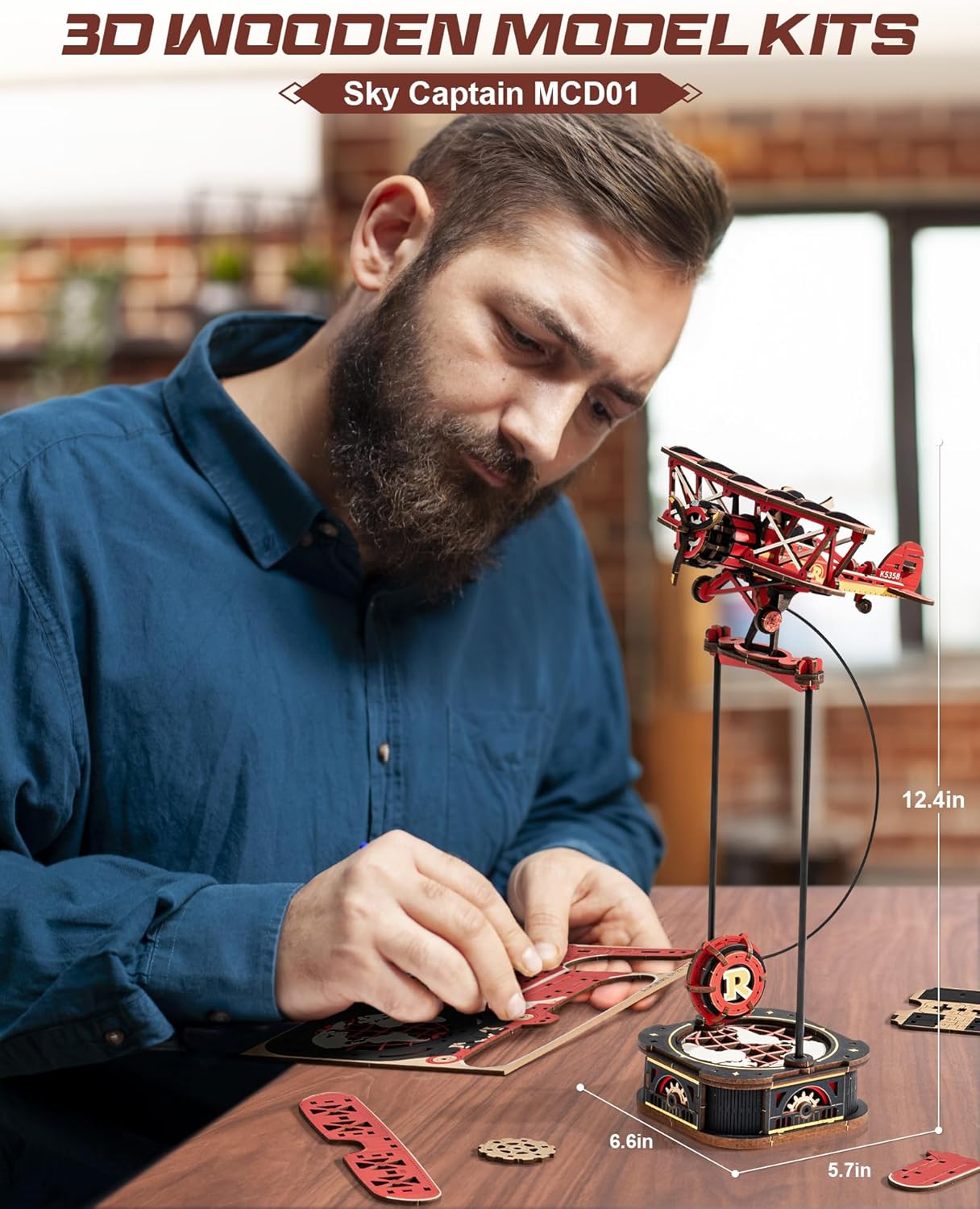 ROKR 3D Wooden Puzzle Kit - Gravity Swing Series Gladiator Fighter With Moving Mechanism, Challenging DIY Building Project For Adult Model Enthusiasts