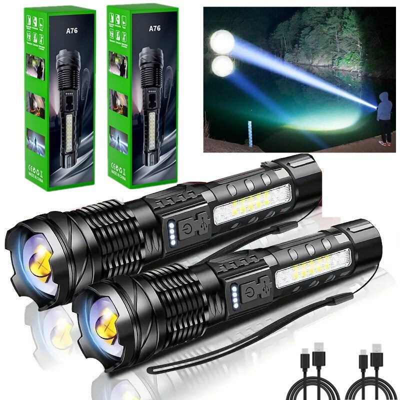 Rechargeable LED Flashlight Tactical Torch Police Super Bright Work Light Lamp Red White Blue 3 Light USB Charging