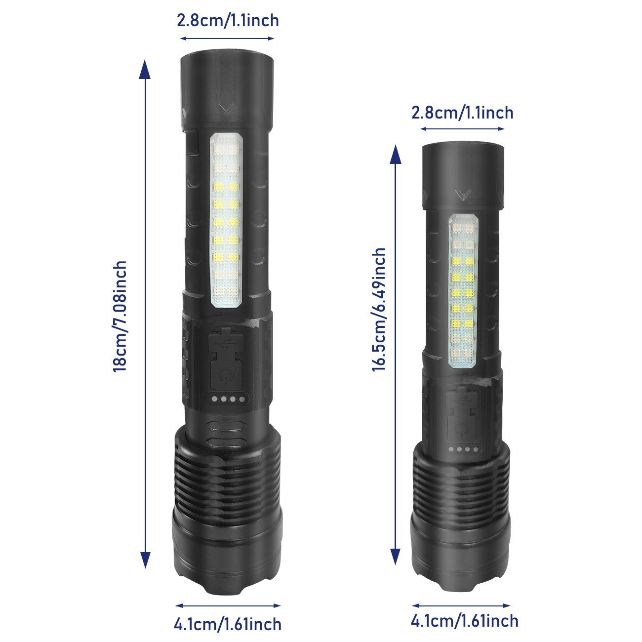 Rechargeable LED Flashlight Tactical Torch Police Super Bright Work Light Lamp Red White Blue 3 Light USB Charging