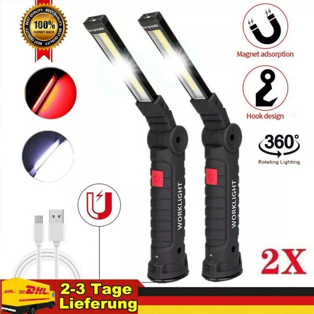 USB Rechargeable COB LED Work Light Inspection Hand Torch Flashlight 360 Rotate Base Magnetic Lamp For Car Repair Camping Super Bright