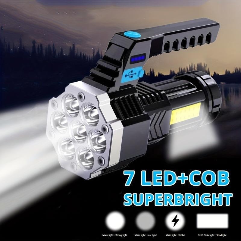 7 LED Flashlight COB Torch Rechargeable Side Light USB Charging 4 Modes Waterproof Work Light