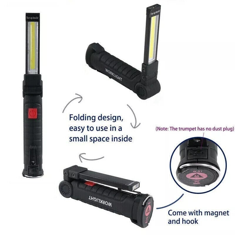 USB Rechargeable COB LED Work Light Inspection Hand Torch Flashlight 360 Rotate Base Magnetic Lamp For Car Repair Camping Super Bright
