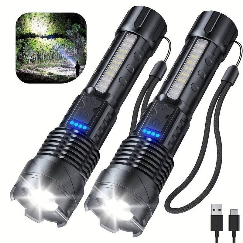 Rechargeable LED Flashlight Tactical Torch Police Super Bright Work Light Lamp Red White Blue 3 Light USB Charging
